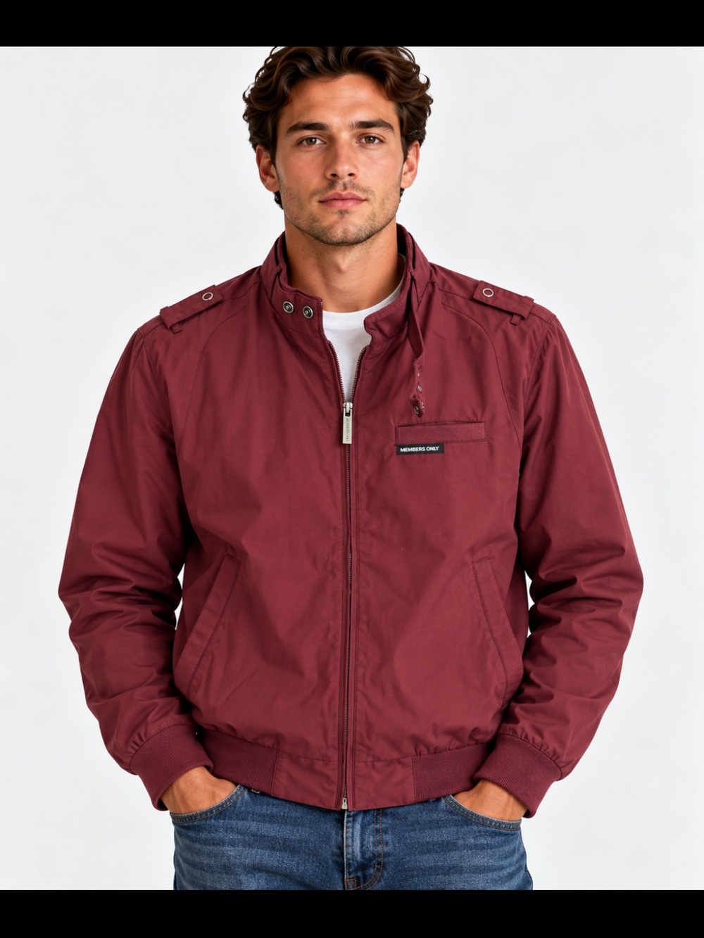 Members Only Iconic Racer Jacket Mens M Burgundy Maroon Bomber Moto.🖤